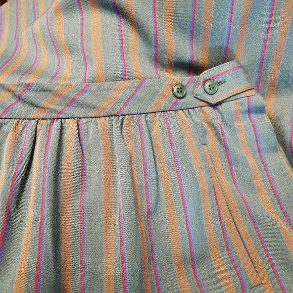 Vintage 70s Cacharel Green Striped Wool Midi Skirt XS/S - Picture 4 of 13
